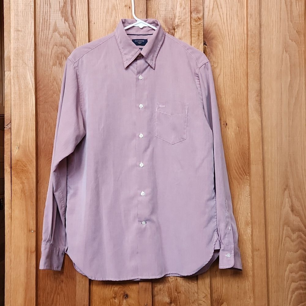 Dockers Long Sleeve Button Down Shirt, Medium, Burgundy & White Woven Gingham